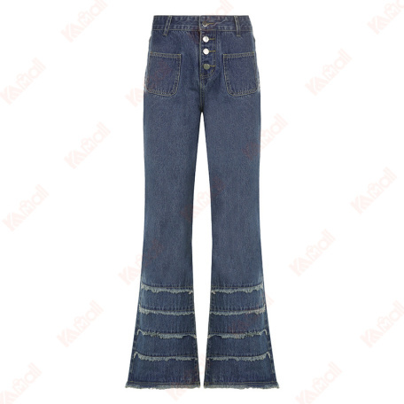 indigo jeans with raw edge pockets